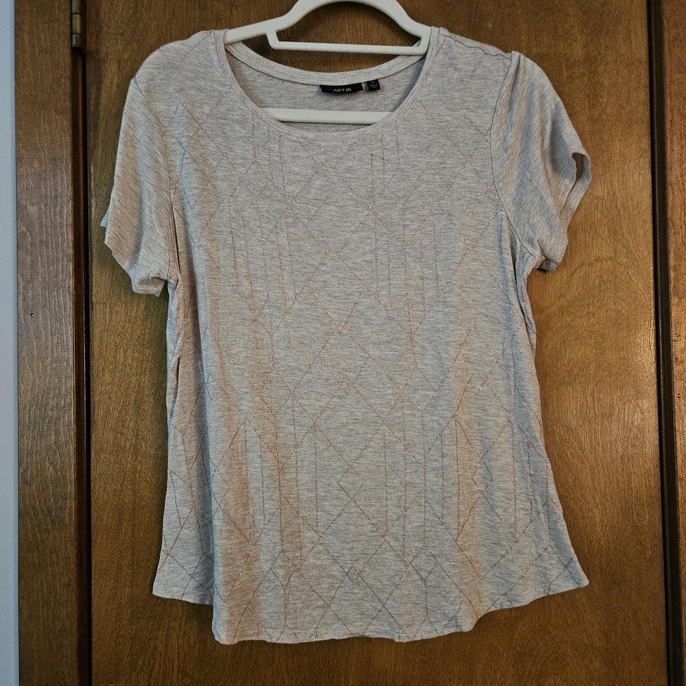Apt. 9 Beige with Rose Gold Art Deco Geometric Design T-Shirt